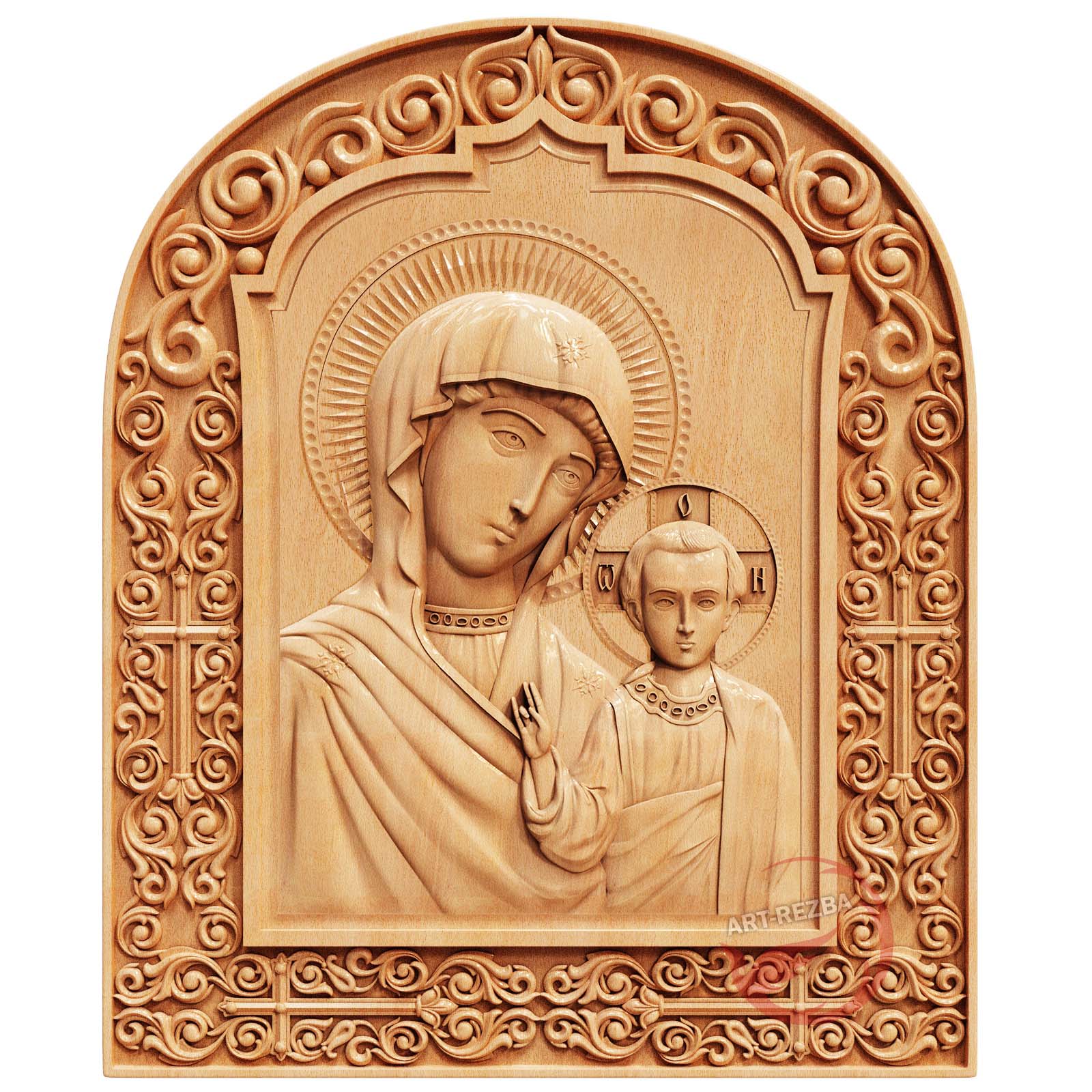 Our Lady of Kazan Painting in laminboard Finished in Gold and Refined Wooden Back 16,7X13,6 cm